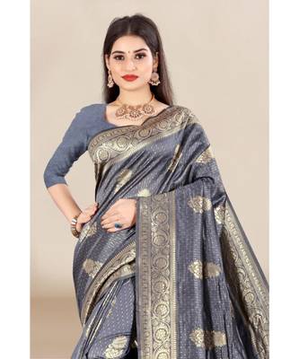 grey Banarasi Silk saree with blouse piece 1