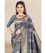 grey Banarasi Silk saree with blouse piece