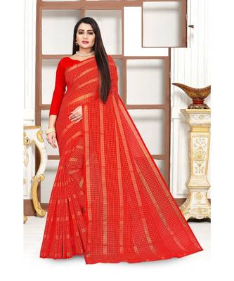 red cotton saree with blouse piece 1