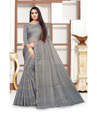 grey cotton saree with blouse piece 1