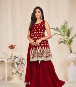 Maroon Colour embroidered Semi-Stitched Georgette  Sharara Suit 
