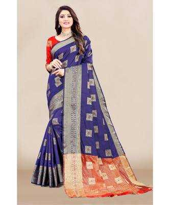 navy blue Soft Maithili Silk saree with blouse piece 1