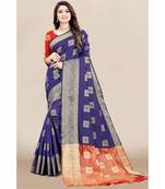 navy blue Soft Maithili Silk saree with blouse piece