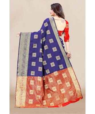 navy blue Soft Maithili Silk saree with blouse piece 3