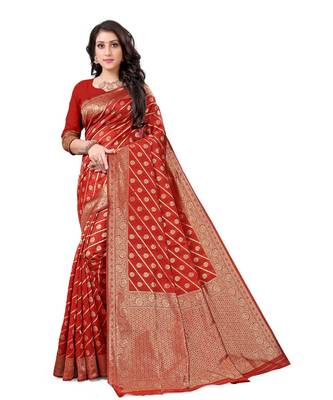 maroon Banarasi Silk saree with blouse piece 1