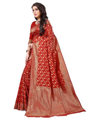 maroon Banarasi Silk saree with blouse piece 2