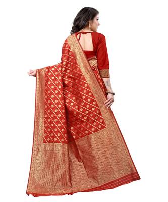 maroon Banarasi Silk saree with blouse piece 3