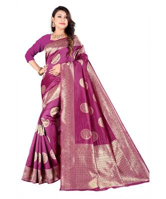purple Banarasi Silk saree with blouse piece 1