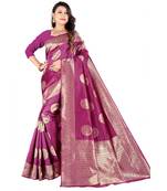 purple Banarasi Silk saree with blouse piece