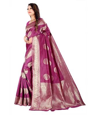 purple Banarasi Silk saree with blouse piece 2
