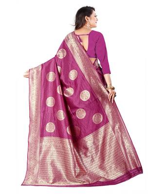 purple Banarasi Silk saree with blouse piece 3