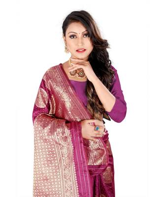 purple Banarasi Silk saree with blouse piece 4