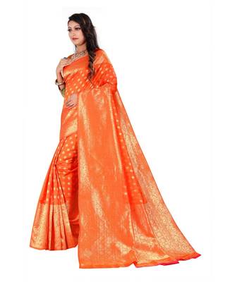 orange Banarasi Silk saree with blouse piece 2