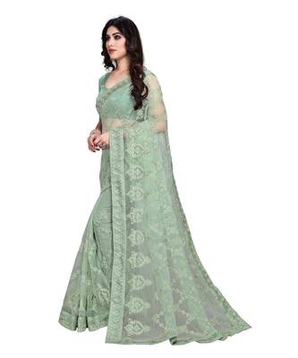 Light Green Soft Net Saree With Blouse Piece 2