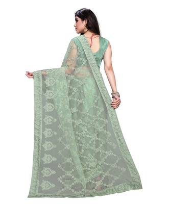 Light Green Soft Net Saree With Blouse Piece 4