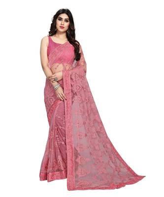 Peach Soft Net Saree With Blouse Piece 1