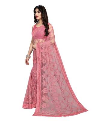Peach Soft Net Saree With Blouse Piece 2