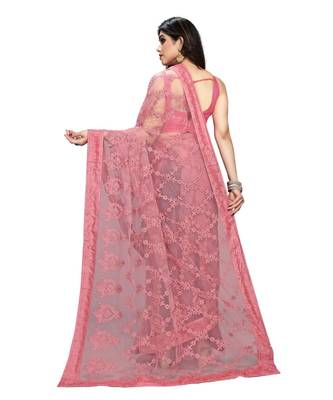 Peach Soft Net Saree With Blouse Piece 4