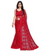 Red Soft Net Saree With Blouse Piece
