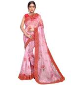 red Organza saree with blouse piece