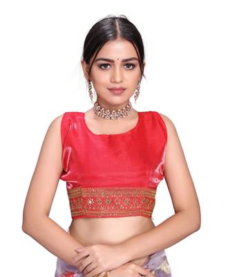 red Organza saree with blouse piece 5