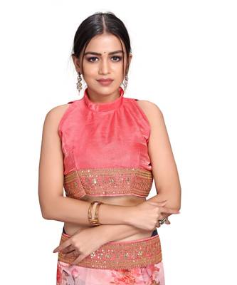 peach Organza saree with blouse piece 5