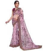 wine Organza saree with blouse piece