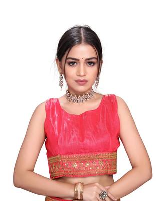 pink Organza saree with blouse piece 5