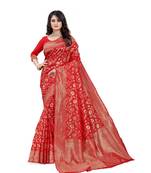red Banarasi Silk saree with blouse piece