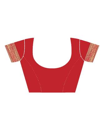 red Banarasi Silk saree with blouse piece 4