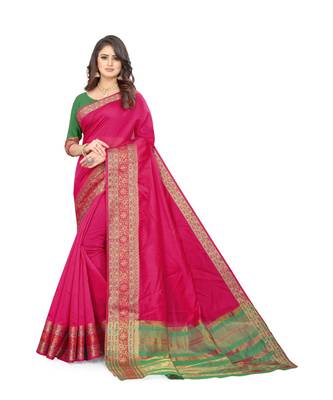 pink cotton saree with blouse piece 1
