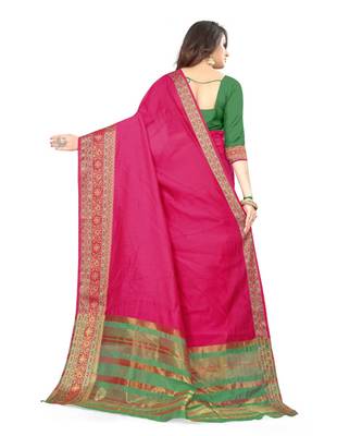 pink cotton saree with blouse piece 3