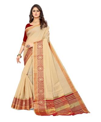 cream cotton saree with blouse piece 1