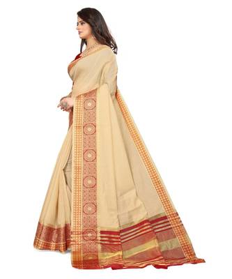 cream cotton saree with blouse piece 2