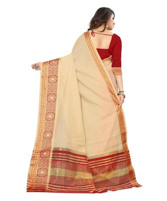 cream cotton saree with blouse piece 3
