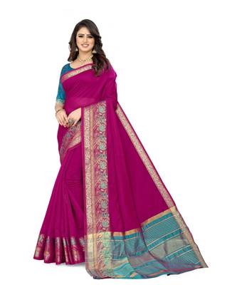 purple cotton saree with blouse piece 1