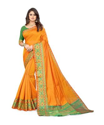 yellow cotton saree with blouse piece 1