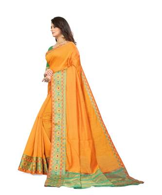 yellow cotton saree with blouse piece 2