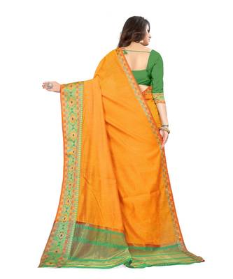 yellow cotton saree with blouse piece 3