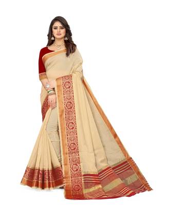 cream cotton saree with blouse piece 1