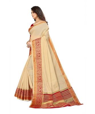 cream cotton saree with blouse piece 2