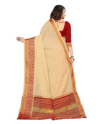 cream cotton saree with blouse piece 3