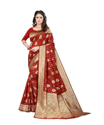 MAROON Banarasi Silk saree with blouse piece 1