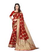 MAROON Banarasi Silk saree with blouse piece