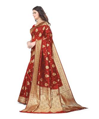 MAROON Banarasi Silk saree with blouse piece 2