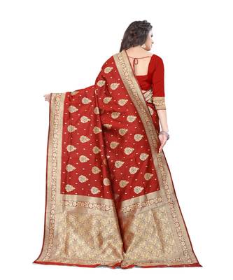 MAROON Banarasi Silk saree with blouse piece 3