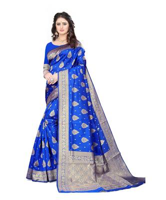blue Banarasi Silk saree with blouse piece 1