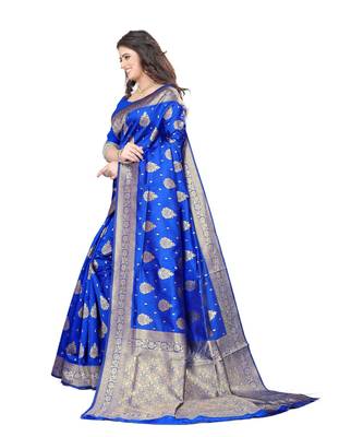 blue Banarasi Silk saree with blouse piece 2