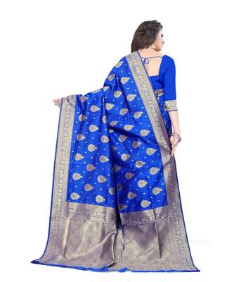 blue Banarasi Silk saree with blouse piece 3