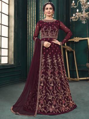 Wine embroidered net salwar 1